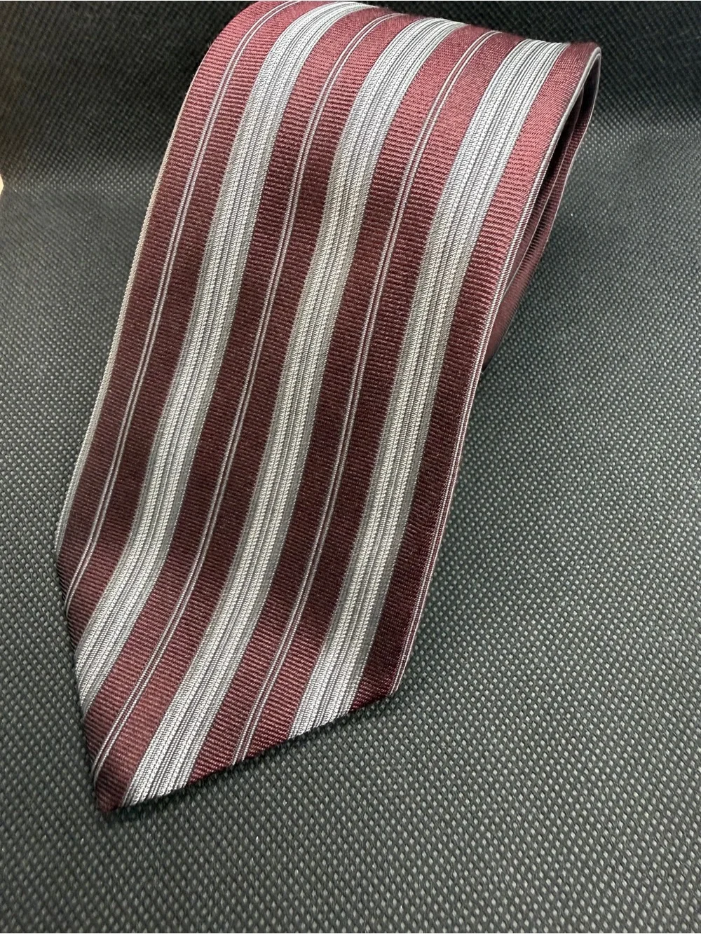Dolce & Gabbana Italy Silk Tie Burgundy Gray Striped 59” x 3.5”
